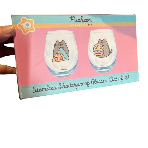 Pusheen Box Exclusive Stemless Shatterproof Glasses Set of 2 Winter 2020 NIB NWT - Picture 6 of 10